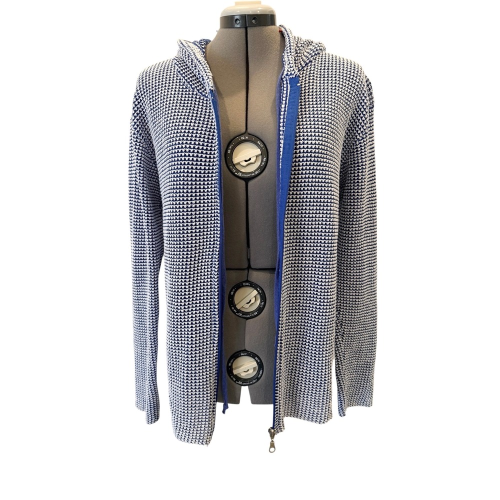 Olympic Grigoropoulos Blue White Cotton Greek Artisan Full Zip Hoodie M Vintage - Picture 3 of 9